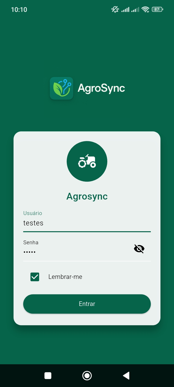 Tela Login do app Patio Aberto