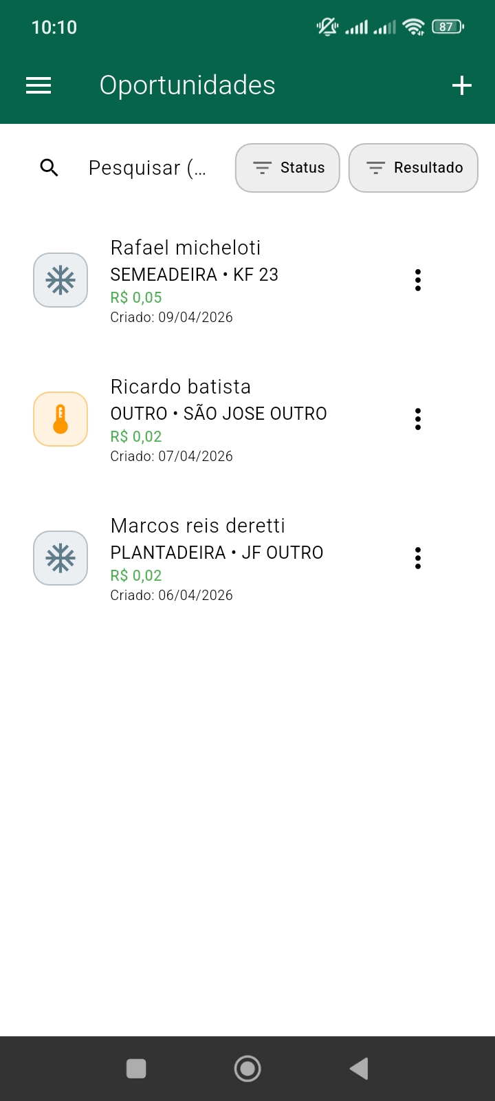 Tela Oportunidades do app Patio Aberto